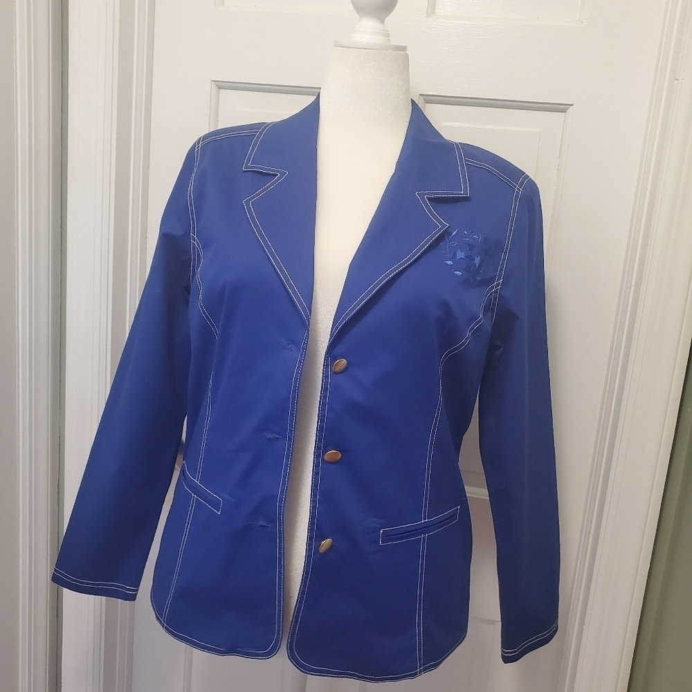 Koret Blue With White Stitching Lightweight Blazer Size Medium, Preppy